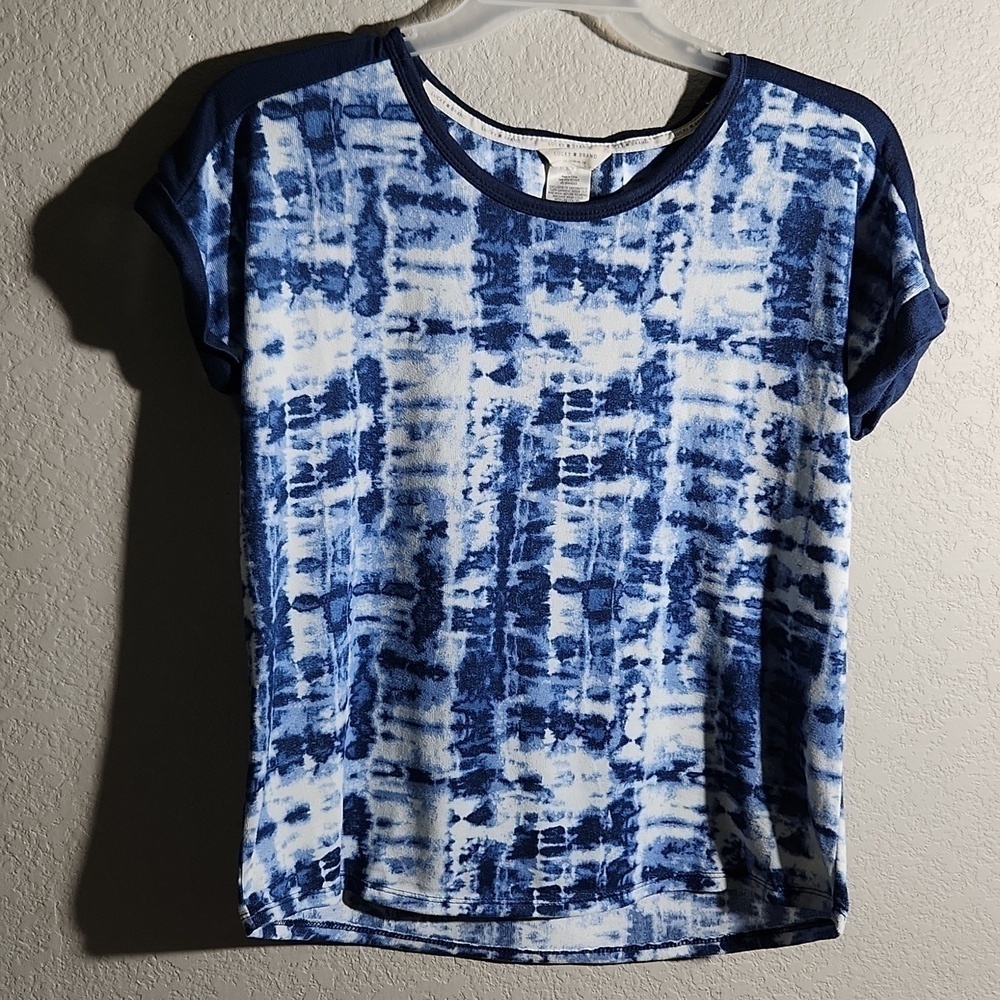 Lucky Brand Shirt Womens Size L Tiedye Blue White Round Hem